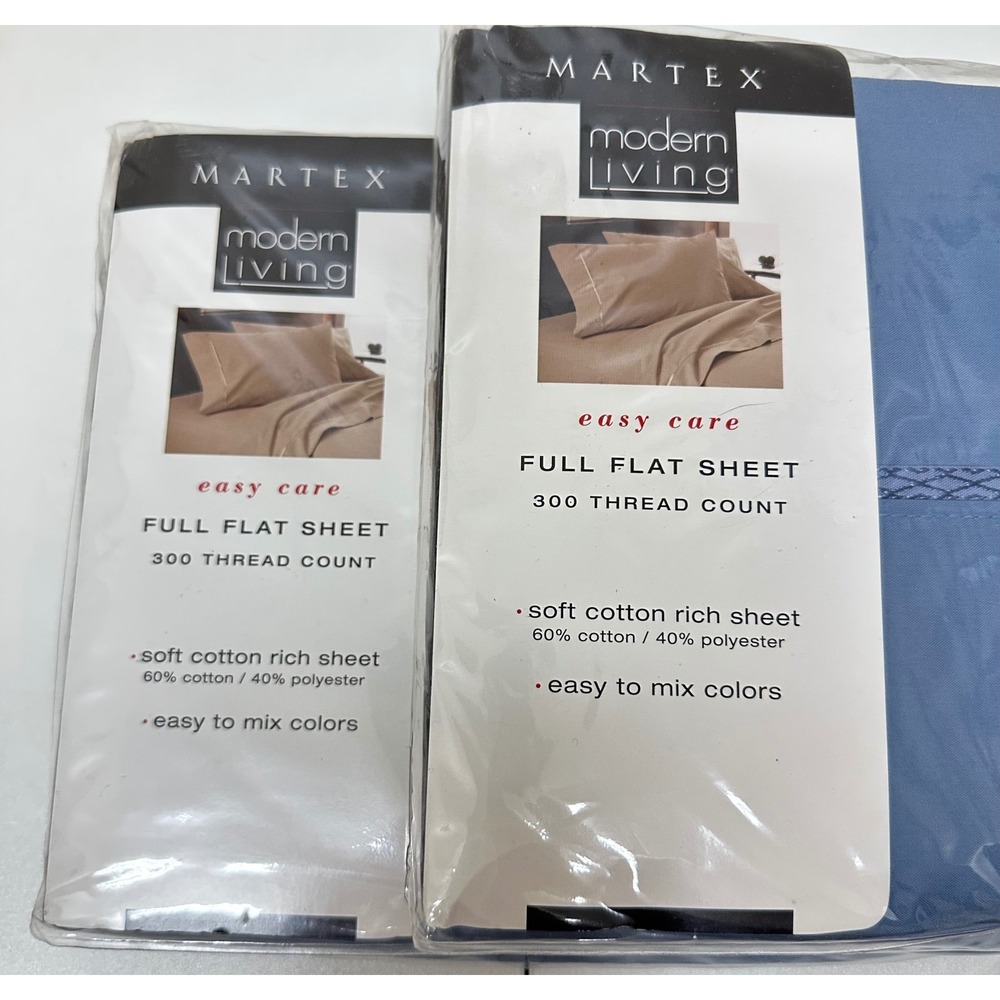 Martex Modern Living Full Flat Sheet 300 TC Blue Cotton Rich Set of 2 New - Picture 2 of 7